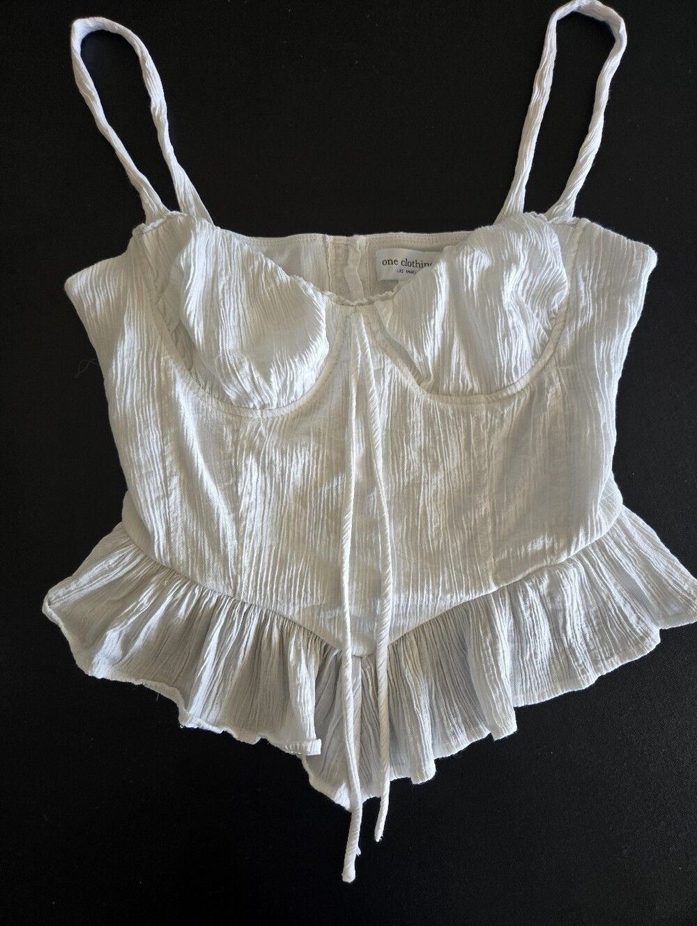 ​One Clothing White Corset Peplum Top Crinkle Gauze Bustier Size M